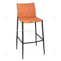 Orange hand woven saddle leather bar stool